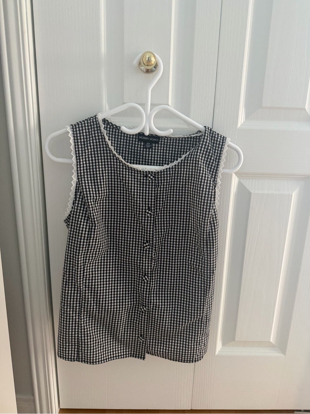 Black & White Gingham Sleeveless Button-Front Top by Modern Works